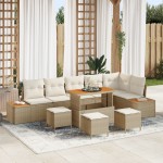 vidaXL Set de canapele pentru grădină cu pernă 10 pcs Bej Rattan poli vidaXL Set de canapele pentru grădină cu pernă 10 pcs Bej Rattan poli
