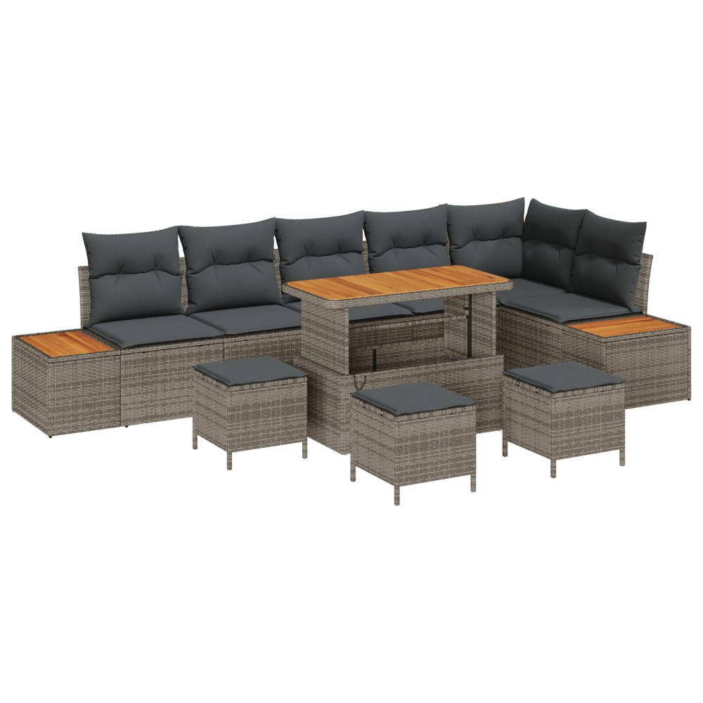 Set canapea de grădină vidaXL 10 piese cu perne Gri Ratan Acacia