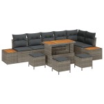 Set canapea de grădină vidaXL 10 piese cu perne Gri Ratan Acacia Set canapea de grădină vidaXL 10 piese cu perne Gri Ratan Acacia