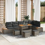 Set canapea de grădină vidaXL 10 piese cu perne Gri Ratan Acacia Set canapea de grădină vidaXL 10 piese cu perne Gri Ratan Acacia
