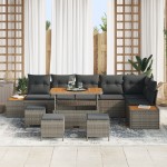 Set canapea de grădină vidaXL 10 piese cu perne Gri Ratan Acacia Set canapea de grădină vidaXL 10 piese cu perne Gri Ratan Acacia