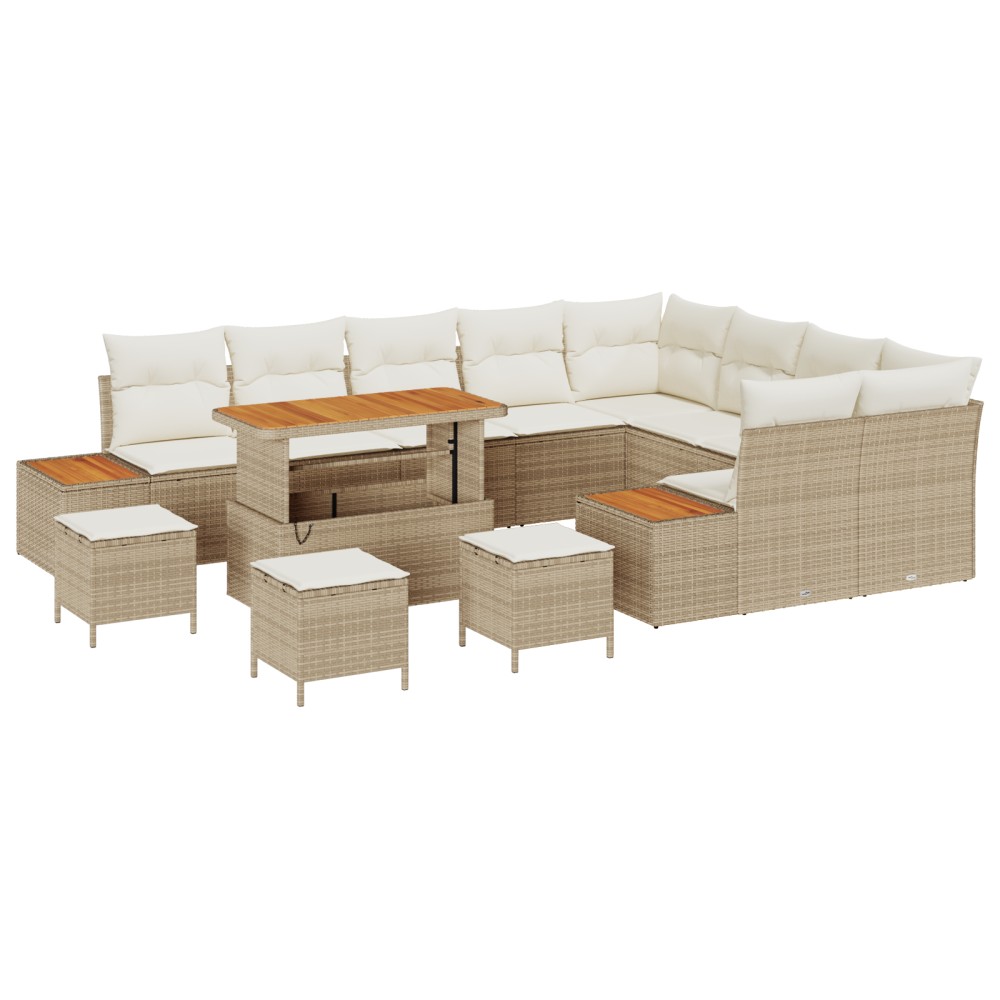vidaXL Set de canapele pentru grădină cu pernă 13 pcs Bej Rattan poli
