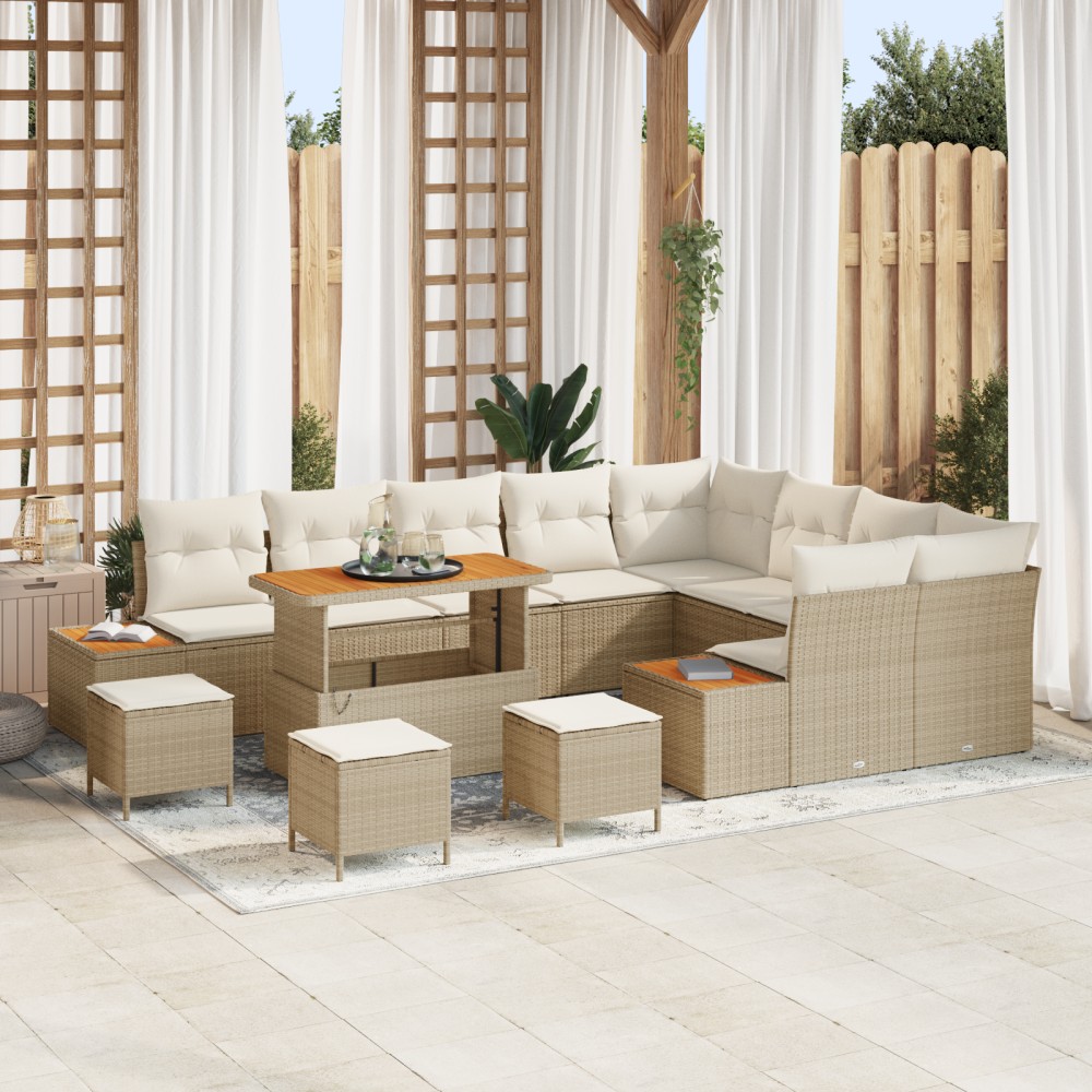 vidaXL Set de canapele pentru grădină cu pernă 13 pcs Bej Rattan poli