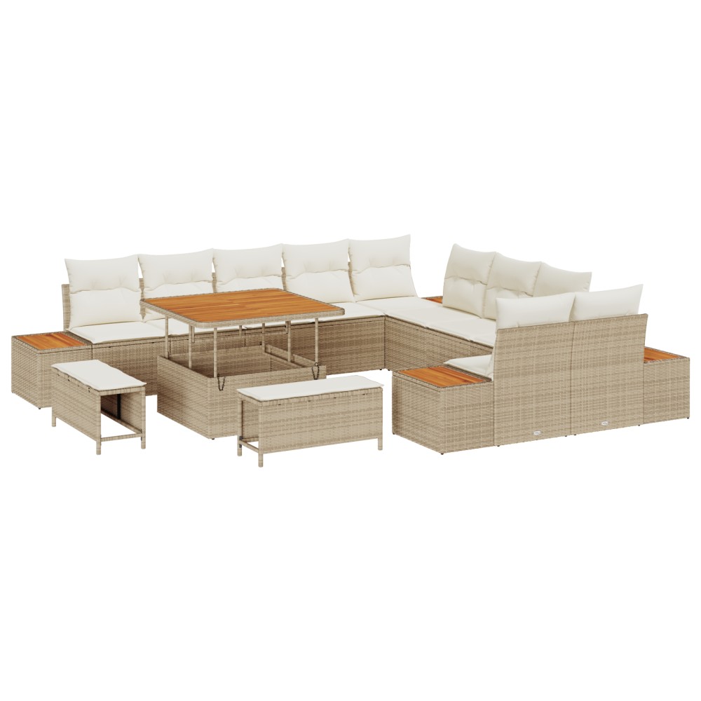 vidaXL Set de canapele pentru grădină cu pernă 13 pcs Bej Rattan poli