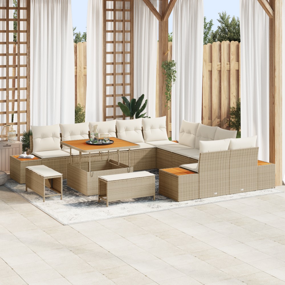vidaXL Set de canapele pentru grădină cu pernă 13 pcs Bej Rattan poli