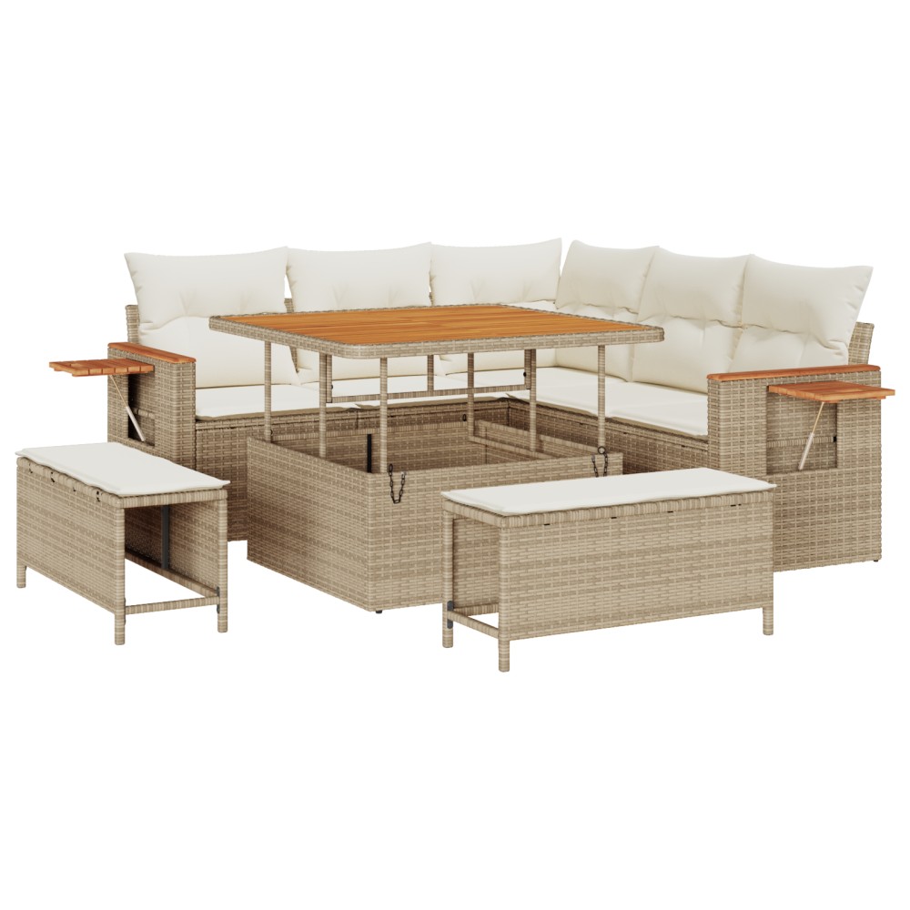 vidaXL Set de canapele pentru grădină cu pernă 8 pcs Bej Rattan poli