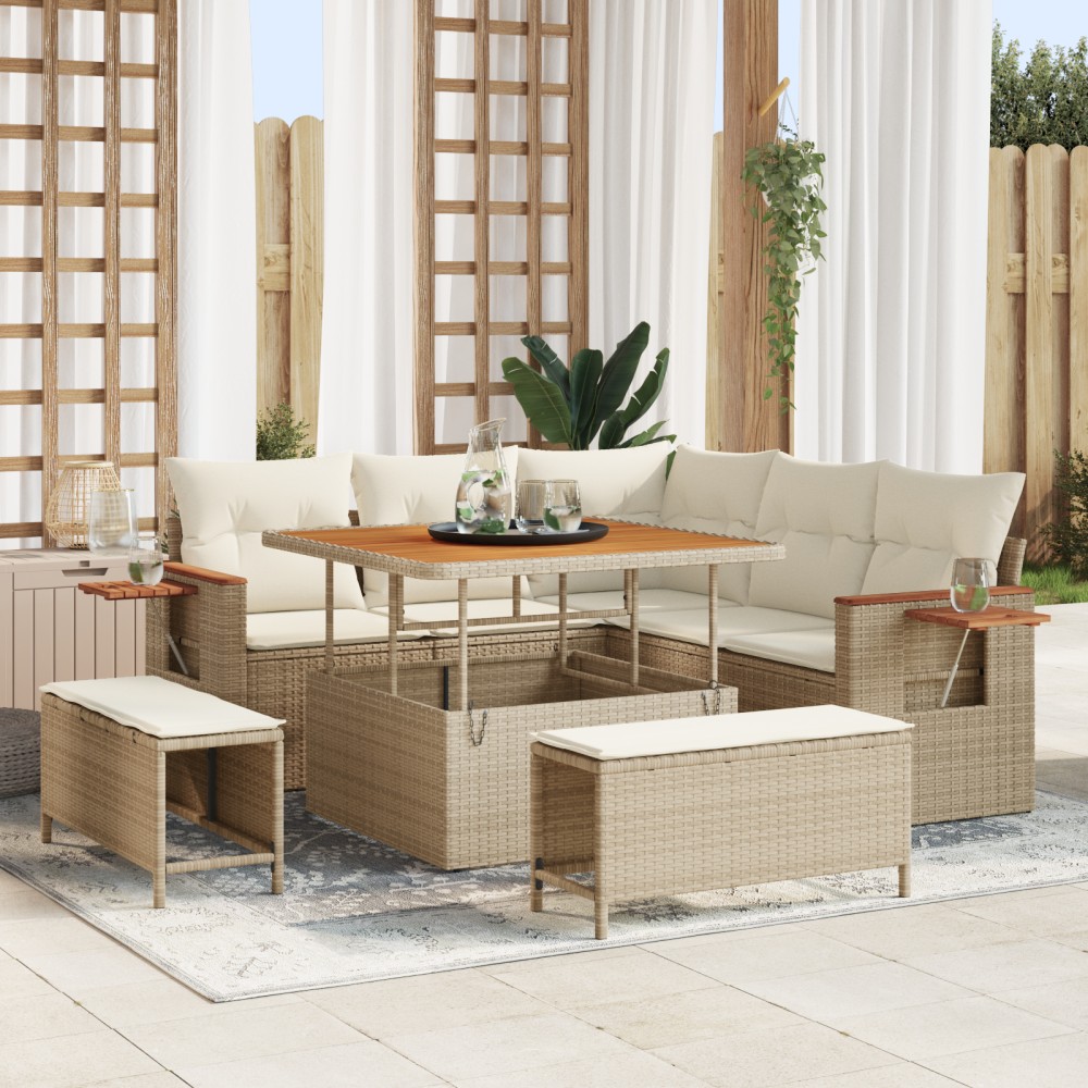 vidaXL Set de canapele pentru grădină cu pernă 8 pcs Bej Rattan poli