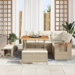 vidaXL Set de canapele pentru grădină cu pernă 8 pcs Bej Rattan poli