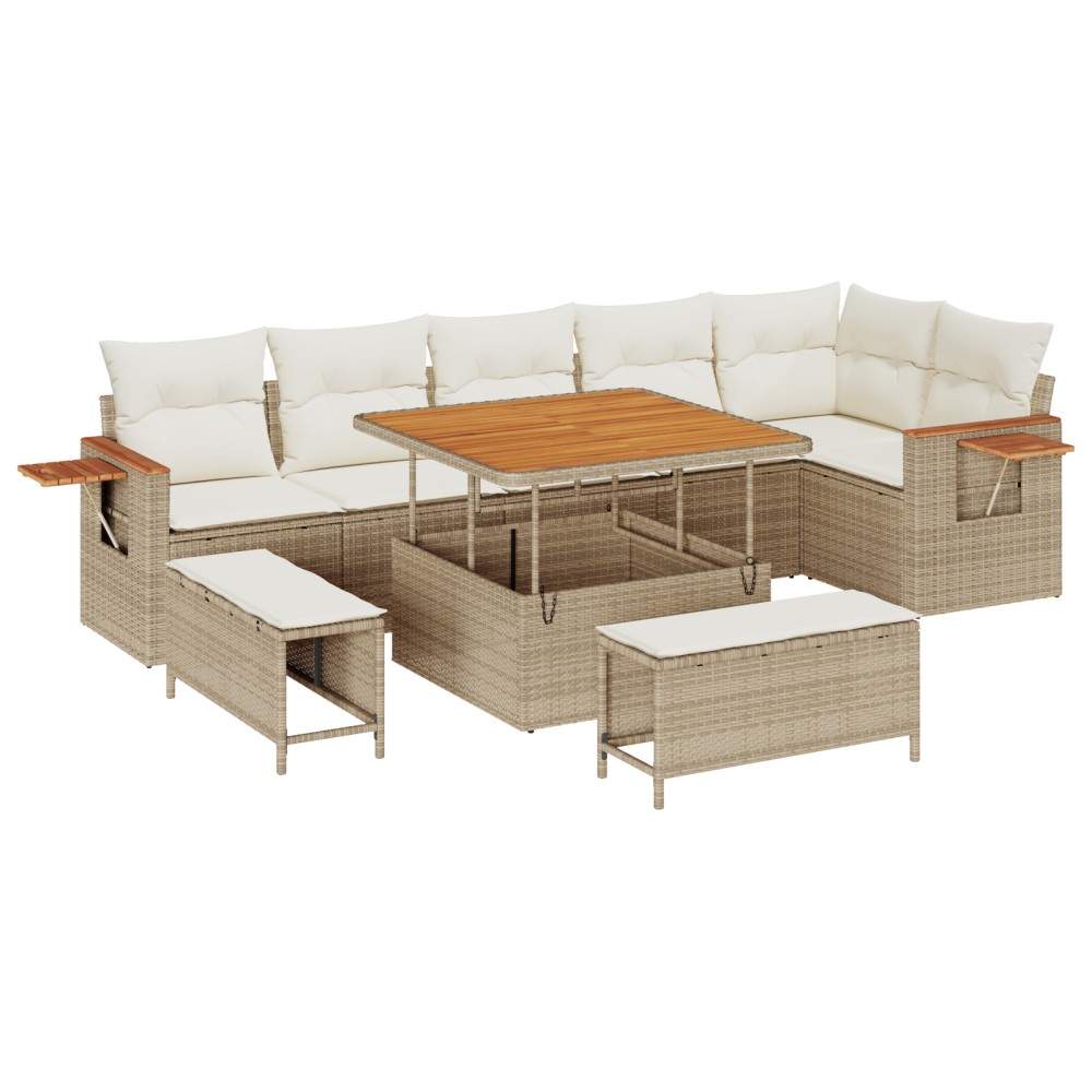 vidaXL Set de canapele pentru grădină cu pernă 9 pcs Bej Rattan poli