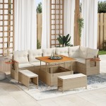 vidaXL Set de canapele pentru grădină cu pernă 9 pcs Bej Rattan poli