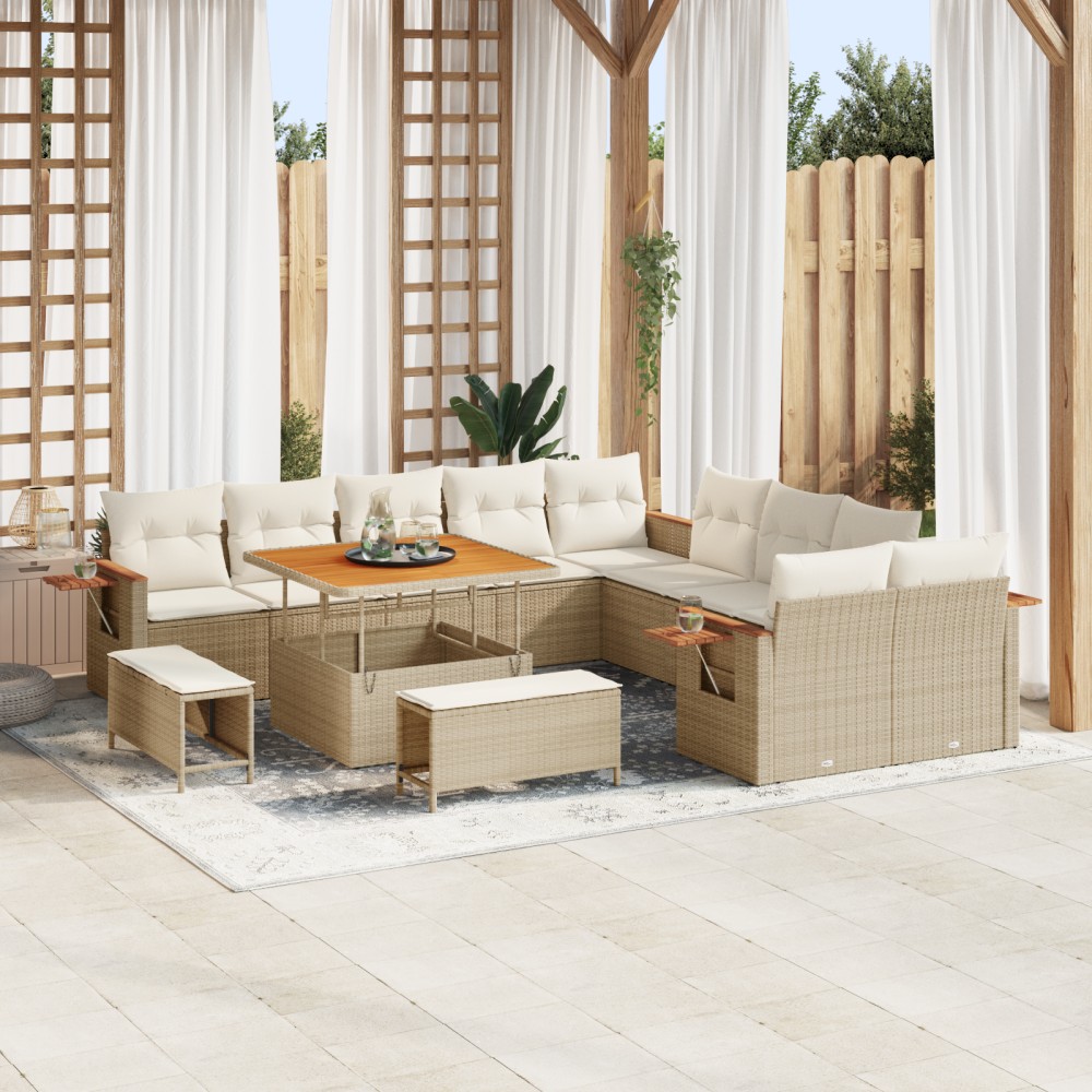 vidaXL Set de canapele pentru grădină cu pernă 13 pcs Bej Rattan poli