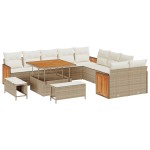 Set canapea de grădină vidaXL 13 piese cu perne Bej Ratan Poliester Acacia Set canapea de grădină vidaXL 13 piese cu perne Bej Ratan Poliester Acacia