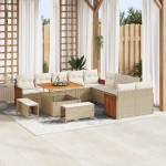 Set canapea de grădină vidaXL 13 piese cu perne Bej Ratan Poliester Acacia Set canapea de grădină vidaXL 13 piese cu perne Bej Ratan Poliester Acacia