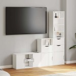 vidaXL Unități TV 4 piese cu depozitare ODDA din lemn masiv de pin alb vidaXL Unități TV 4 piese cu depozitare ODDA din lemn masiv de pin alb
