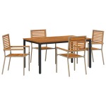 vidaXL Set de dining 5 piese pentru grădină Bej Poliratan Acacia vidaXL Set de dining 5 piese pentru grădină Bej Poliratan Acacia