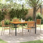 vidaXL Set de dining 5 piese pentru grădină Bej Poliratan Acacia vidaXL Set de dining 5 piese pentru grădină Bej Poliratan Acacia