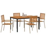 vidaXL Set de dining 5 piese pentru grădină Bej Poliratan Acacia vidaXL Set de dining 5 piese pentru grădină Bej Poliratan Acacia