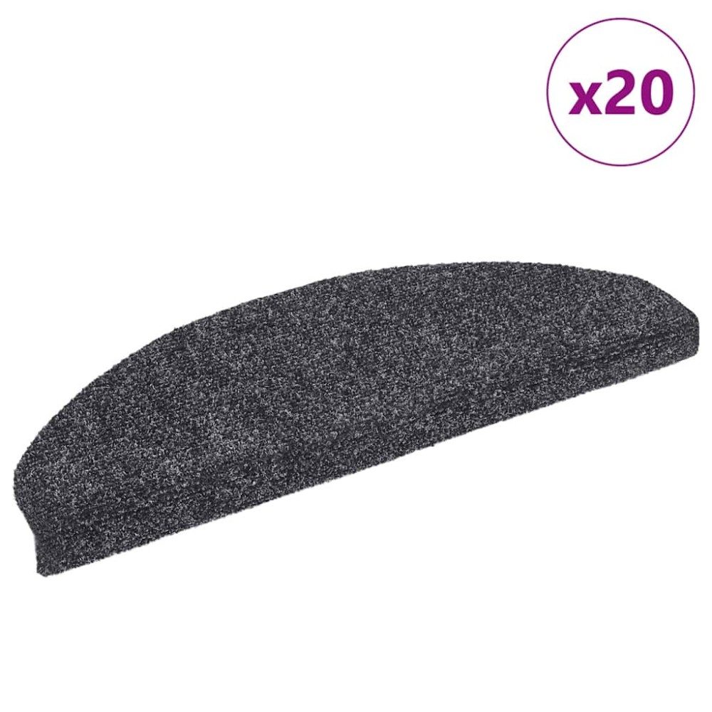 vidaXL Covorașe autoadezive pentru scări, 20 buc., 65x21x4 cm, gri închis, semirotunde, mari