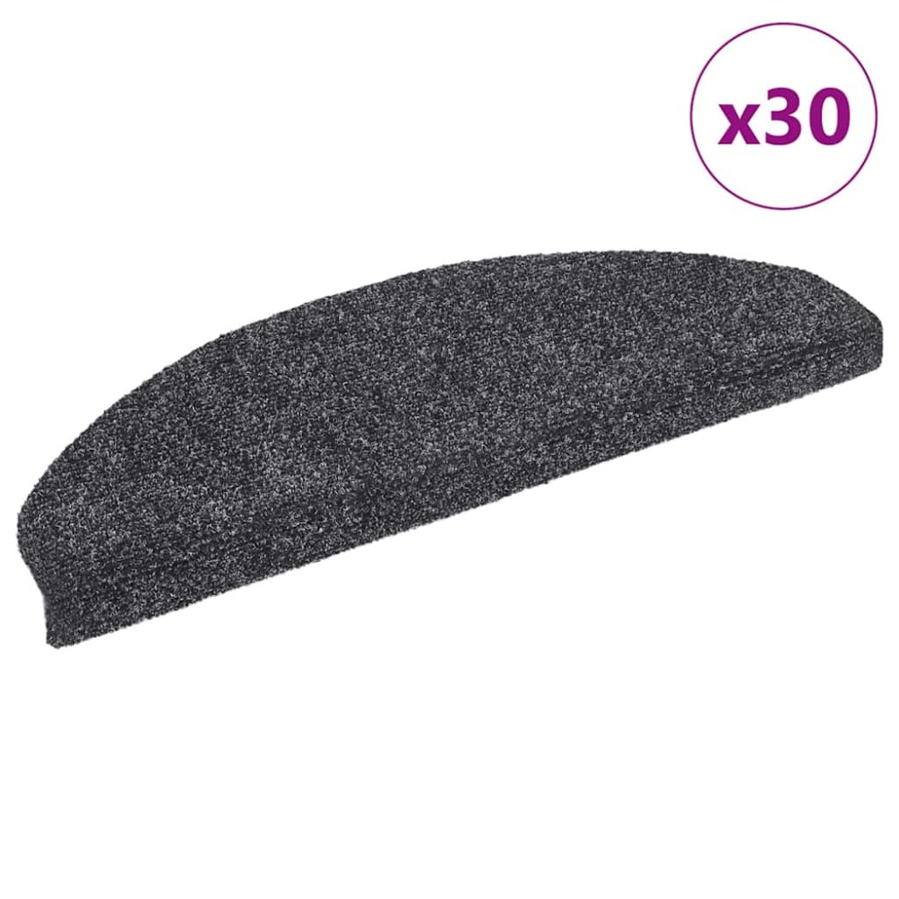 vidaXL Covorașe autoadezive pentru scări, 30 buc., 65x21x4 cm, gri închis, semirotunde, mari