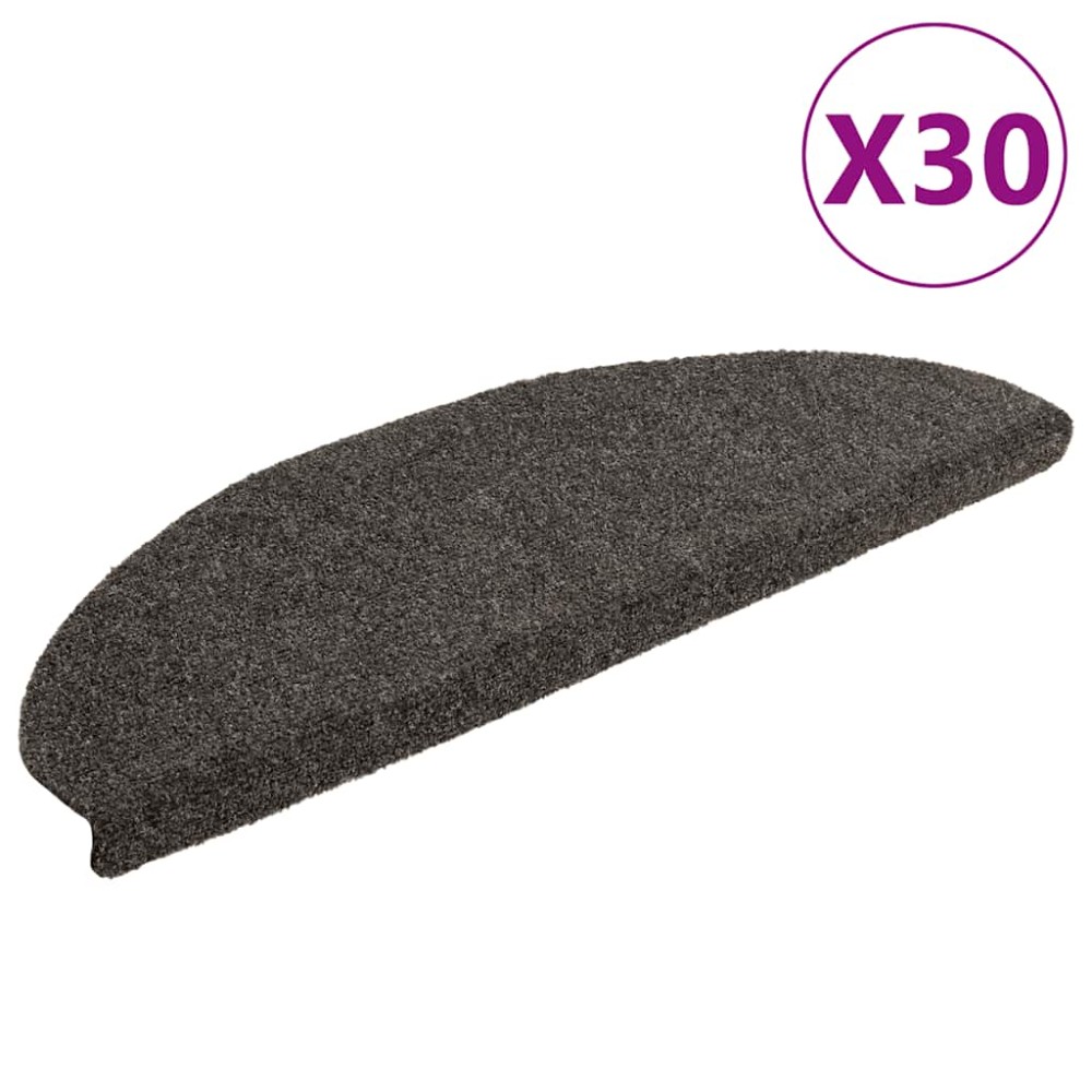 vidaXL Covorașe pentru scări autoadezive, 30 buc., 65x21x4 cm, antracit, semirotunde, mari
