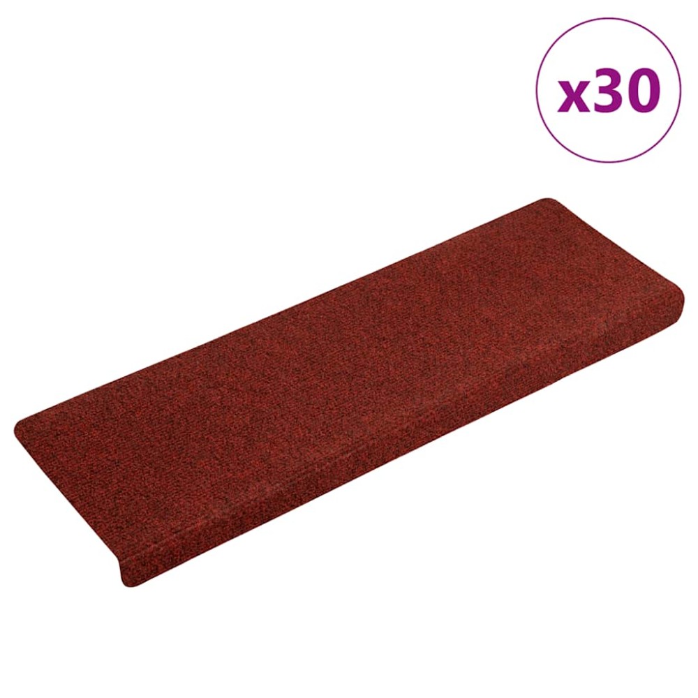 vidaXL Covorașe pentru scări autoadezive, 30 buc., 65x21x4 cm, margini dreptunghiulare, roșu bordeaux