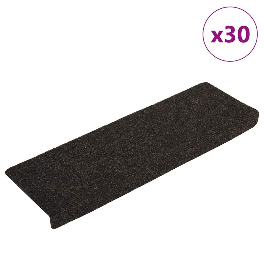 vidaXL Covorașe autoadezive pentru scări, 30 buc., 65x21x4 cm, maro închis, cu margini dreptunghiulare