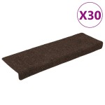 vidaXL Covorașe scări autoadezive, 30 buc., 65x21x4 cm, maro, cu margini dreptunghiulare