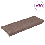 vidaXL Covorașe pentru scări, 30 buc., 65x21x4 cm, maro, cu margini dreptunghiulare