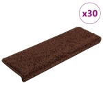 vidaXL Covorașe pentru scări, 30 buc., 65x21x4 cm, maro, cu margini dreptunghiulare