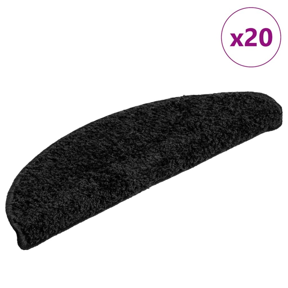vidaXL Covorașe pentru scări, 20 buc., 56x17x3 cm, negre, semirotunde