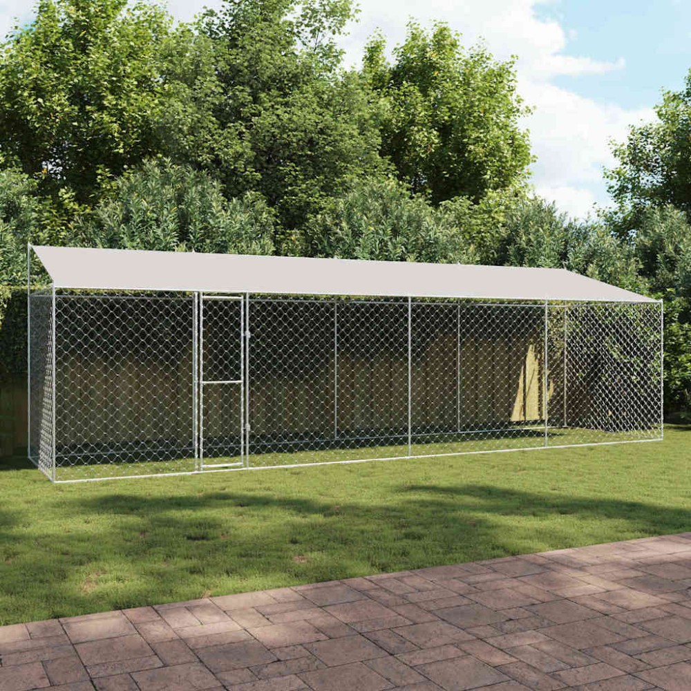 vidaXL Cușcă pentru câine Argintiu 800 x 200 x 256 cm Oțel Galvanizat