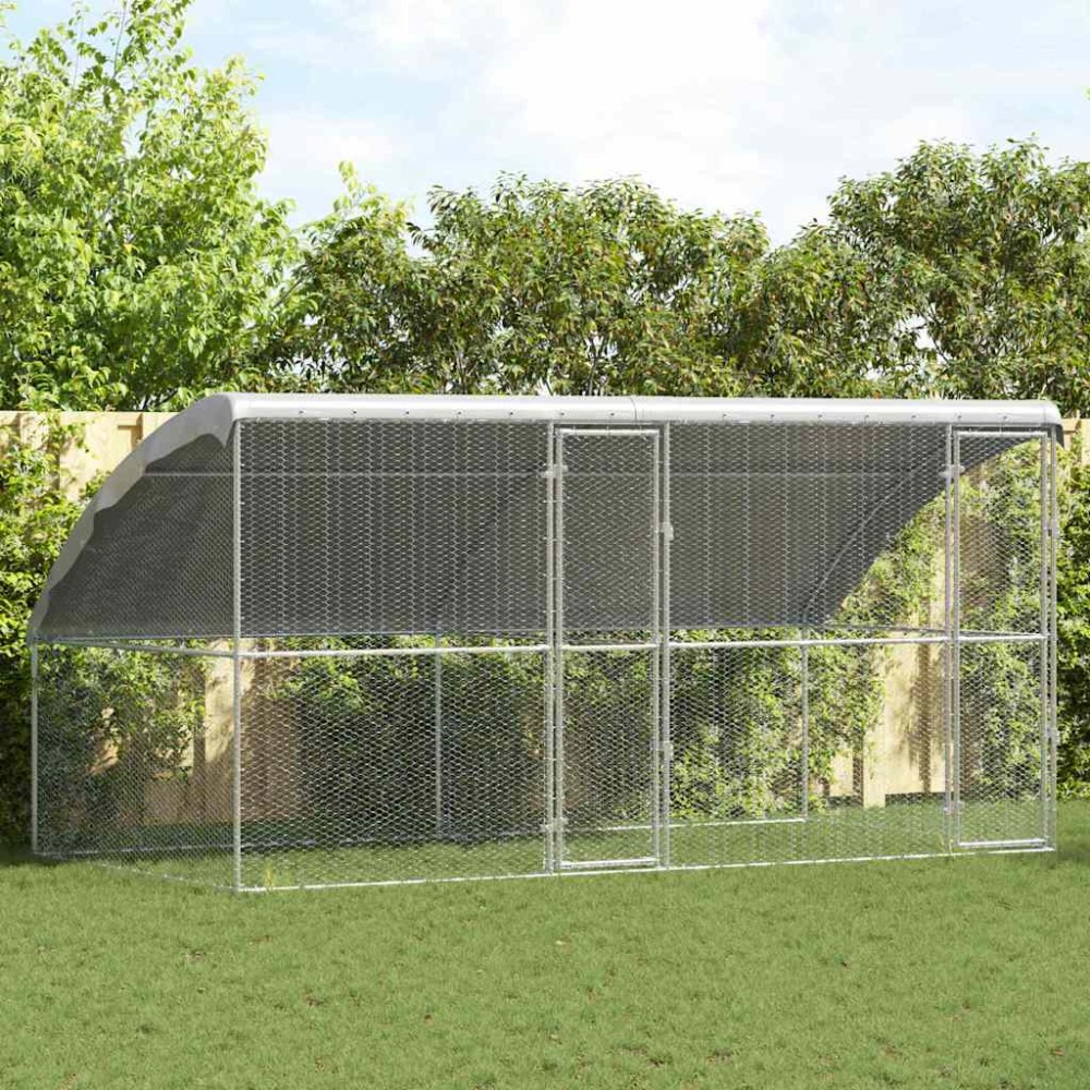 vidaXL Cușcă pentru pui Argintiu 400 x 200 x 198,5 cm Oțel Galvanizat