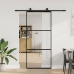 vidaXL Ușă glisantă cu set de feronerie neagră 90x205 cm Sticlă ESG vidaXL Ușă glisantă cu set de feronerie neagră 90x205 cm Sticlă ESG