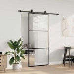 vidaXL Ușă glisantă cu set de feronerie neagră 90x205 cm Sticlă ESG vidaXL Ușă glisantă cu set de feronerie neagră 90x205 cm Sticlă ESG