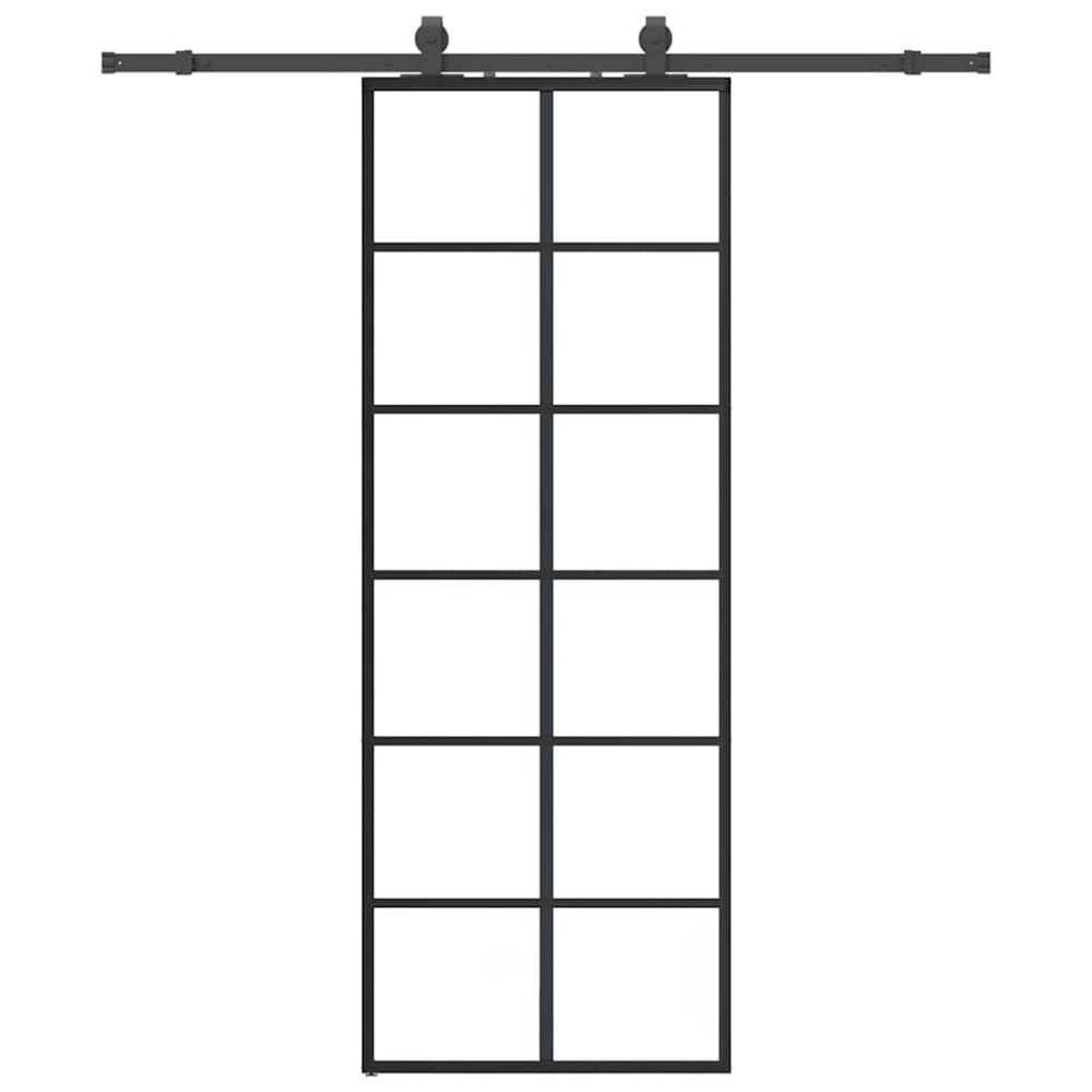 vidaXL Ușă glisantă cu set de feronerie neagră 76x205 cm Sticlă ESG