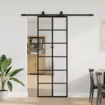 vidaXL Ușă glisantă cu set de feronerie neagră 76x205 cm Sticlă ESG vidaXL Ușă glisantă cu set de feronerie neagră 76x205 cm Sticlă ESG