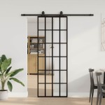 vidaXL Ușă glisantă cu set de feronerie neagră 76x205 cm Sticlă ESG vidaXL Ușă glisantă cu set de feronerie neagră 76x205 cm Sticlă ESG