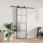 vidaXL Ușă glisantă cu set de feronerie neagră 76x205 cm Sticlă ESG vidaXL Ușă glisantă cu set de feronerie neagră 76x205 cm Sticlă ESG