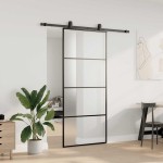 vidaXL Ușă glisantă cu set de feronerie neagră 90x205 cm Sticlă ESG vidaXL Ușă glisantă cu set de feronerie neagră 90x205 cm Sticlă ESG