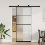 vidaXL Ușă glisantă cu set de feronerie neagră 90x205 cm Sticlă ESG vidaXL Ușă glisantă cu set de feronerie neagră 90x205 cm Sticlă ESG