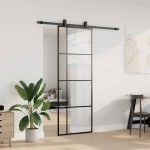vidaXL Ușă glisantă cu set de feronerie neagră 76x205 cm Sticlă ESG vidaXL Ușă glisantă cu set de feronerie neagră 76x205 cm Sticlă ESG
