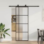 vidaXL Ușă glisantă cu set de feronerie neagră 76x205 cm Sticlă ESG vidaXL Ușă glisantă cu set de feronerie neagră 76x205 cm Sticlă ESG