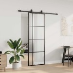 vidaXL Ușă glisantă cu set de feronerie neagră 76x205 cm Sticlă ESG vidaXL Ușă glisantă cu set de feronerie neagră 76x205 cm Sticlă ESG