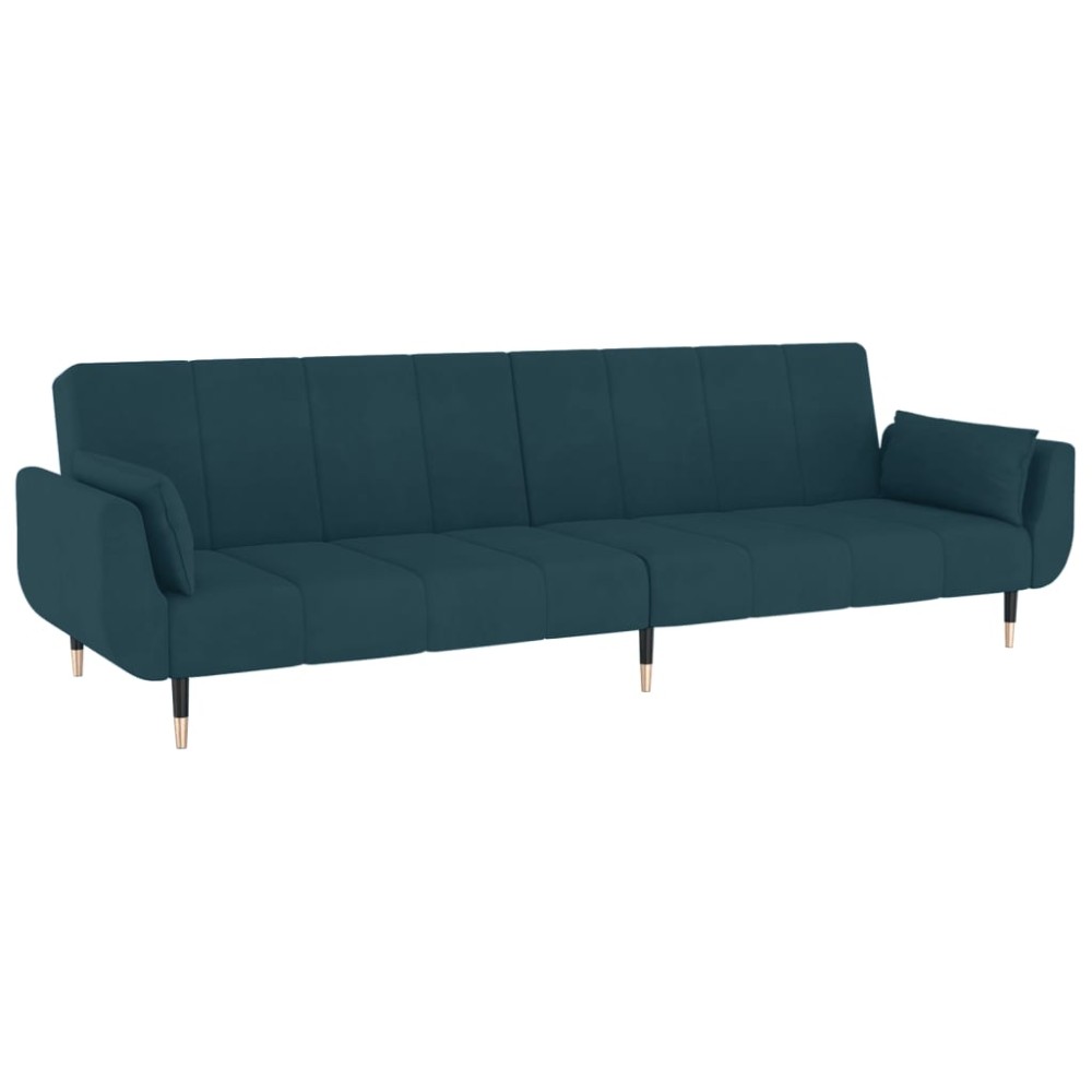 vidaXL Canapea extensibilă cu 2 locuri, 2 perne, albastru, catifea