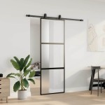 vidaXL Ușă glisantă cu set feronerie neagră 76x205cm sticlă securizată vidaXL Ușă glisantă cu set feronerie neagră 76x205cm sticlă securizată