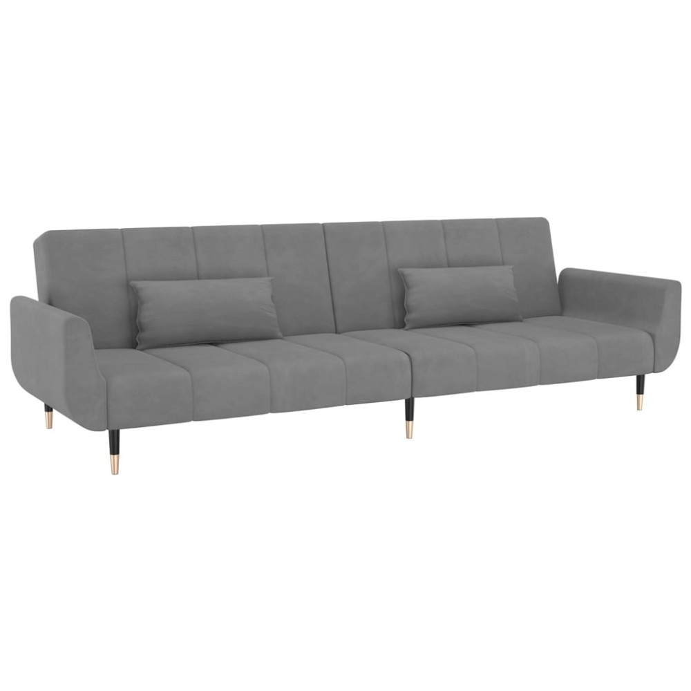 vidaXL Canapea extensibilă cu 2 locuri, 2 perne, gri deschis, catifea