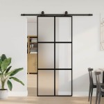 vidaXL Ușă glisantă cu set feronerie neagră 90x205cm sticlă securizată vidaXL Ușă glisantă cu set feronerie neagră 90x205cm sticlă securizată