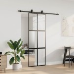vidaXL Ușă glisantă cu set feronerie neagră 76x205cm sticlă securizată vidaXL Ușă glisantă cu set feronerie neagră 76x205cm sticlă securizată