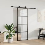 vidaXL Ușă glisantă cu set feronerie neagră 76x205cm sticlă securizată vidaXL Ușă glisantă cu set feronerie neagră 76x205cm sticlă securizată