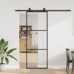 vidaXL Ușă glisantă cu set de feronerie neagră 76x205 cm Sticlă ESG vidaXL Ușă glisantă cu set de feronerie neagră 76x205 cm Sticlă ESG